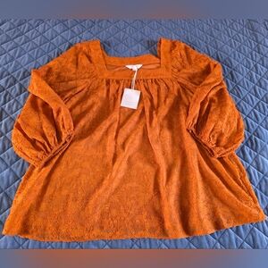 LC Lauren Conrad Women's Burnt Orange Lace Blouse XL